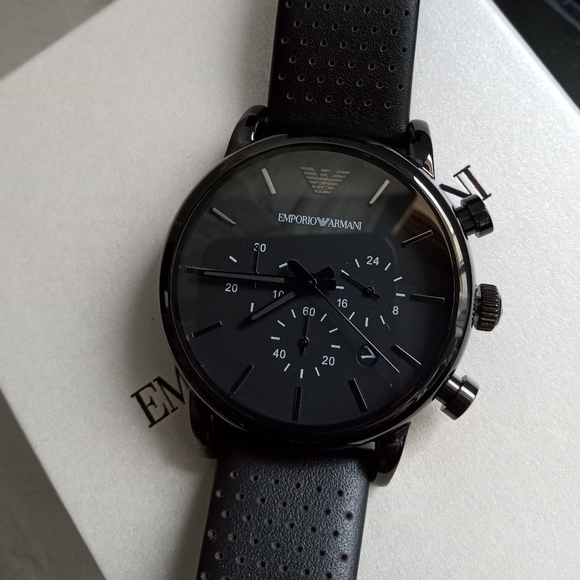 SOLD - Emporio Armani AR1737 Black Dial Black PVD Steel Unisex Chronograph Watch - Picture 5 of 14